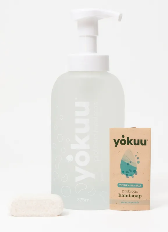 Yokuu Handzeep - startkit thyme & sea salt(1glazen fles + 1tablet)